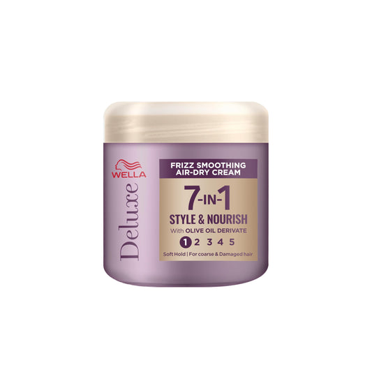 WELLA Wella Deluxe Frizz Smoothing Air-Dry Cream | Anti-Frizz | Heat Protection | Reduces Split Ends | With Olive Oil Derivate | Coarse or Damaged Hair | Soft Hold | 7-in-1 Style & Nourish, 150ml