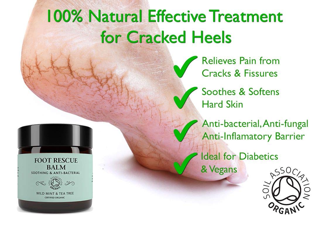 Botanicals Rescue Foot Balm for Cracked Heels, Dry Skin, Anti-fungal Vegan Organic Repair Cream for Athletes Foot Treatment, Diabetics, Mint & Tea Tree