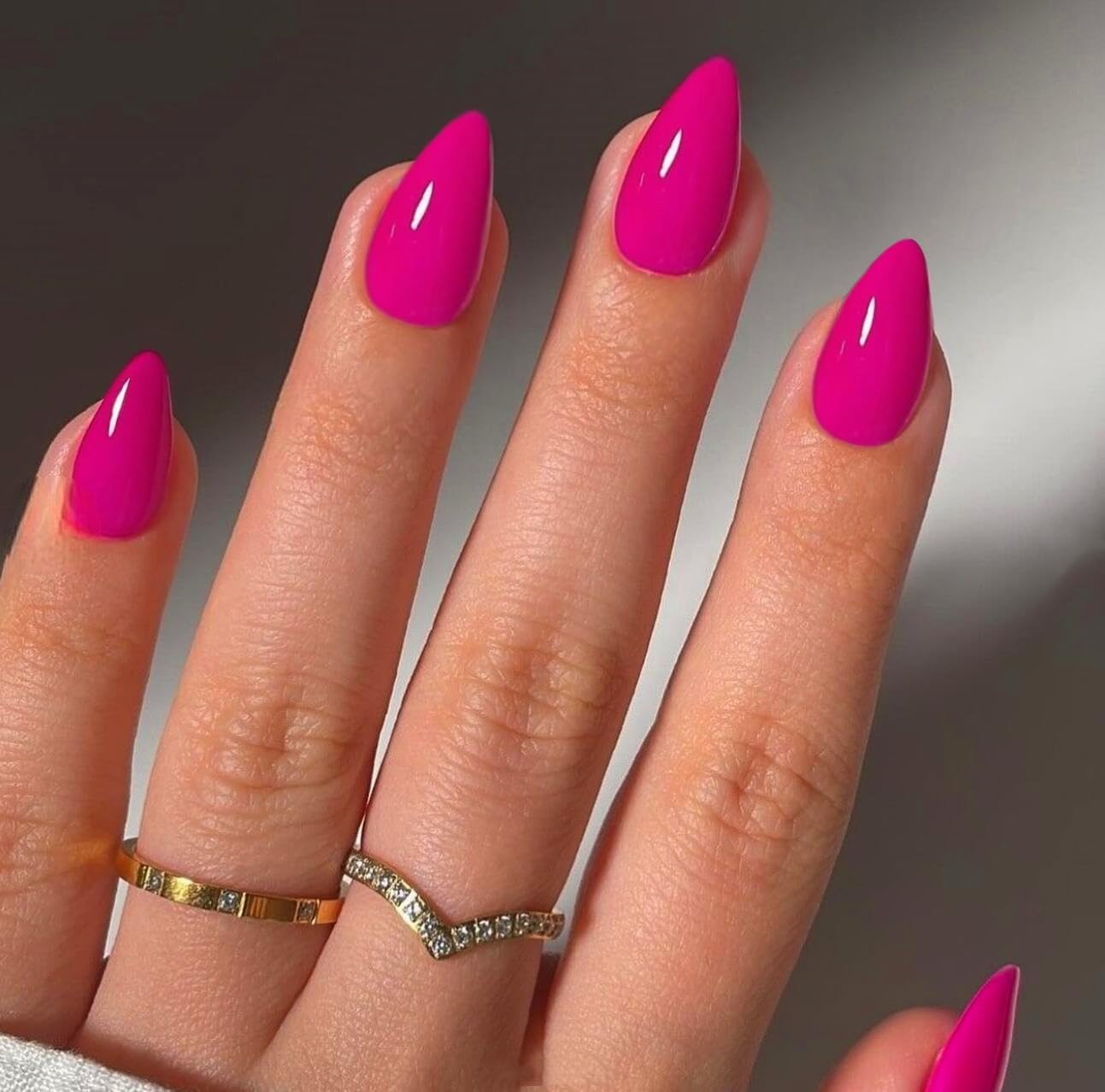 SXVME Hot Pink Press on Nails Short Almond Shaped, 30 Pcs Thick Short False Nails Press ons Natural Acrylic Fake Nails Custom Solid Color Medium Press-ons Natural Fit For Women Daily Wear
