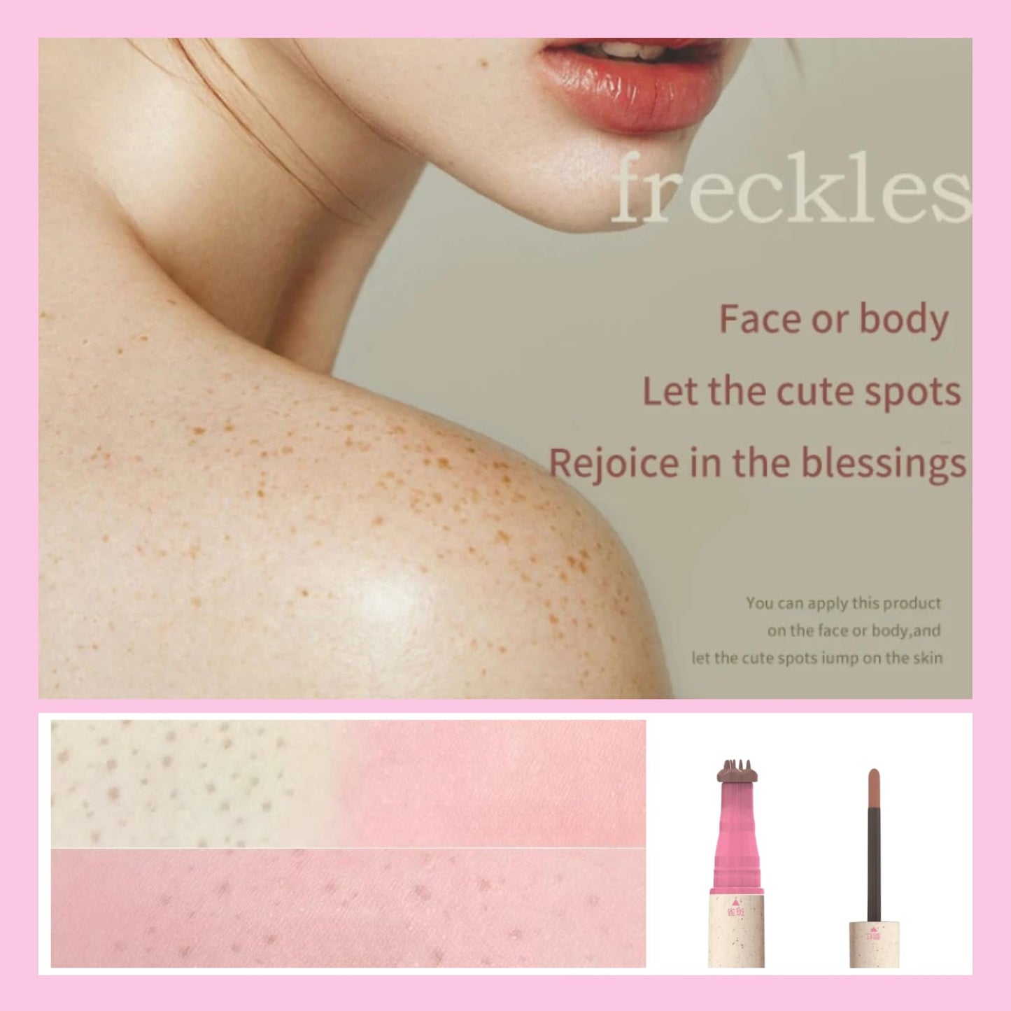 SHEBEEDO Freckle Blush Pen, 2-in-1 Natural Lifelike Light Brown Freckle Stamp & Soft Pink Liquid Blush for Sunkissed Look Makeup, Waterproof, Long-Lasting