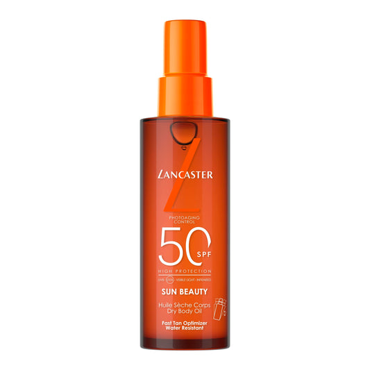 Lancaster Sun Beauty Dry Body Oil SPF50 150ml | Photoaging Control | Broad Spectrum Sun Protection | Fast Tan Optimizer | Water Resistant Formula | Dries Invisible | Suitable for All Skin Types