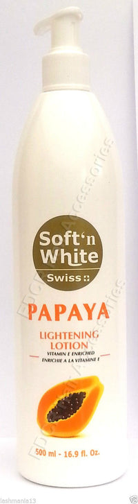 Soft' N White Swiss Papaya Lightening Lotion Vitamin E Enriched 500 ml