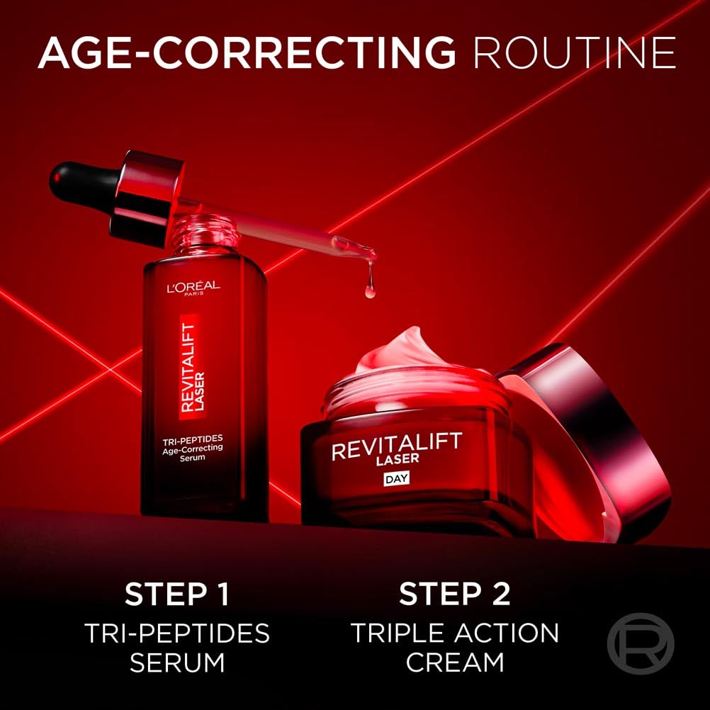 L'Oreal Paris L’Oréal Paris Laser Renew Triple Action Anti-Ageing, Skin Retightening Day Cream, Visibly Reduce Wrinkles & Fine Lines; Moisturises, Firms & Brightens Skin; Retinol, Hyaluronic Acid & Vitamin C, 50ml