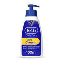 E45 Rich 24hr Moisturising Cream with Vitamin C & E – Fast Absorbing, Deep Hydration for Dry & Sensitive Skin, 400ml
