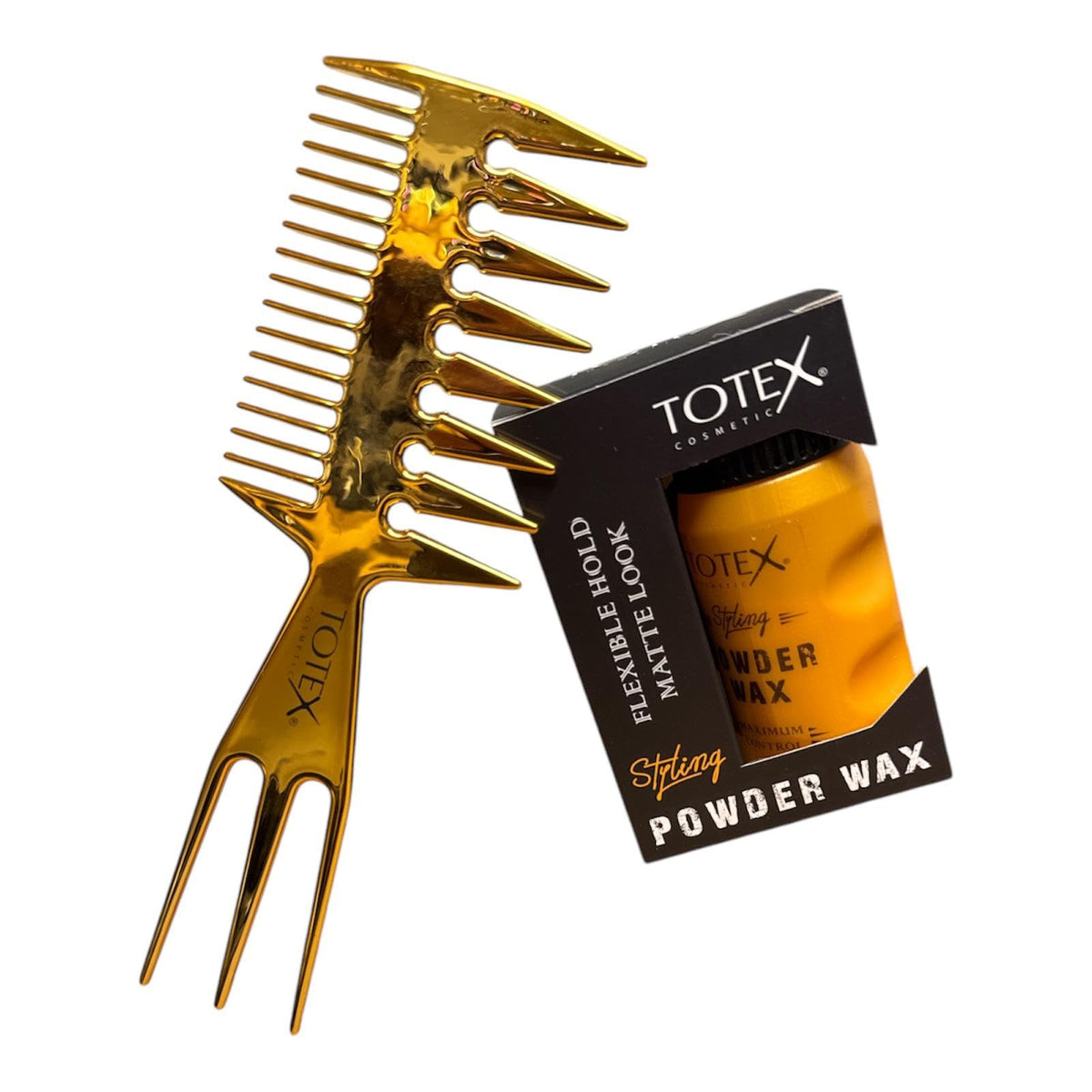Totex Hair Styling Matte Powder Wax 20g + Wide Tooth Gold Comb No2 | Volumizing Texturising Dust Powder | Strong Hold Matte Finish | Hair & Beard Styling Kit for Men & Women