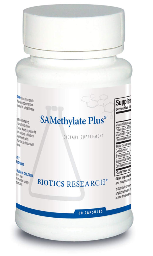 BIOTICS Research SAMethylate Plus Same, Mood and Sleep Support, Brain Health, Antioxidant, Folate as 5MTHF Methylcobalamin, VitB6, L Methionine, Choline Bitartrate,Trimethylglycine 60 Caps