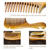 EQLEF Wide Tooth Wood Comb - Green Sandalwood Handmade Hair Comb for Men and Women