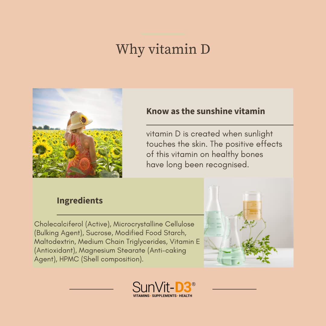 SunVit-D3 High Strength Vitamin D 2500iu Capsules - Cholecalciferol Vitamin D Capsules Support the Maintenance of Bone, Teeth, Muscle & Immune System | UK Made & GMP Approved - D3 Vitamins 28 Capsules