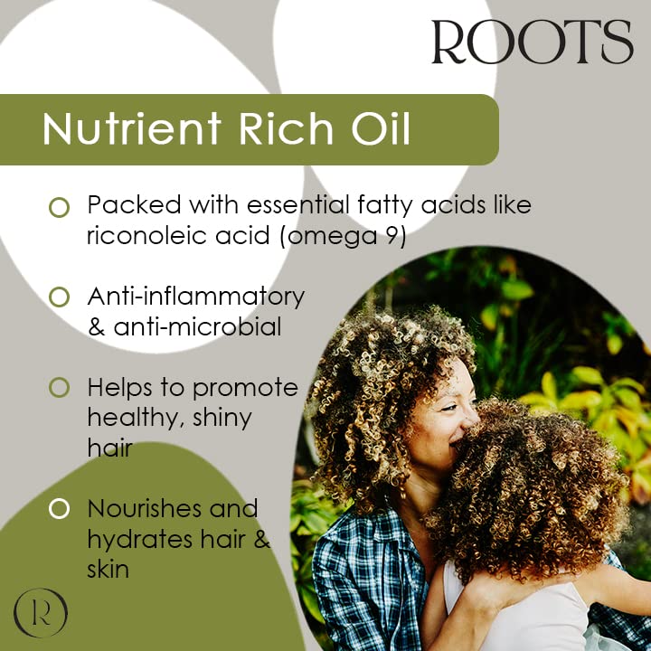 Roots Organic Castor Oil. Suitable for Vegans & Cruelty Free. Full of Essential Fatty acids with Anti-inflammatory Properties. Nourishes Skin and Promotes Healthy and Shiny Hair