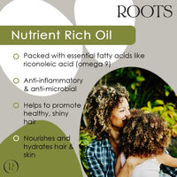 Roots Organic Castor Oil. Suitable for Vegans & Cruelty Free. Full of Essential Fatty acids with Anti-inflammatory Properties. Nourishes Skin and Promotes Healthy and Shiny Hair
