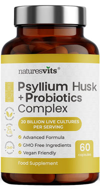 Psyllium Husk Fiber Capsules, 4000mg of Fibre per Serve - Oral Prebiotics and Probiotics, 20 Billion CFU - Digestion Gut Health Supplements for Men and Women - High Fiber Bloating Relief