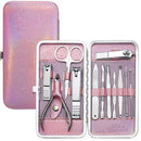 GLAMNE Glamne Manicure Pedicure Set Tools Professional Stainless Steel Nail Care Kits with Holographic Travel Case(Pink)