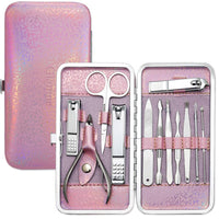 GLAMNE Glamne Manicure Pedicure Set Tools Professional Stainless Steel Nail Care Kits with Holographic Travel Case(Pink)