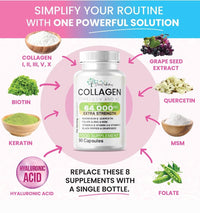 Soleil Collections Ultimate Collagen Blend Quercetin| Biotin, Hyaluronic Acid, Keratin, Zinc | Beauty & Longevity | Biotin, Keratin & MSM | Hyaluronic Acid, Magnesium, Zinc & Folate | All-in-One Formula 90 Count