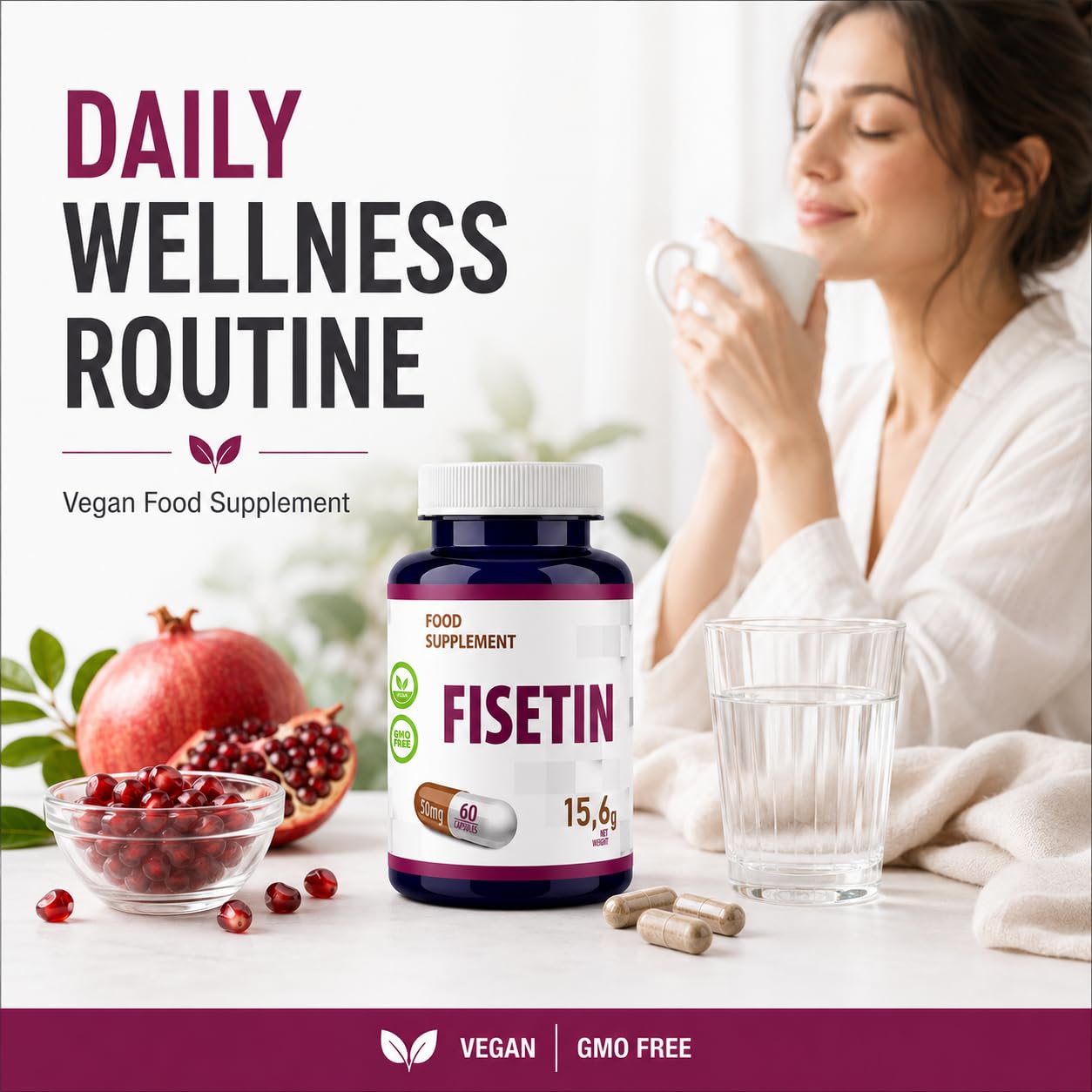 Hepatica Fisetin 50mg | 5,000mg Equivalent | 100:1 Smoketree (Cotinus Coggygria) Extract Standardised to 98% Fisetin | 60 Vegan Capsules | 3rd Party Lab Tested
