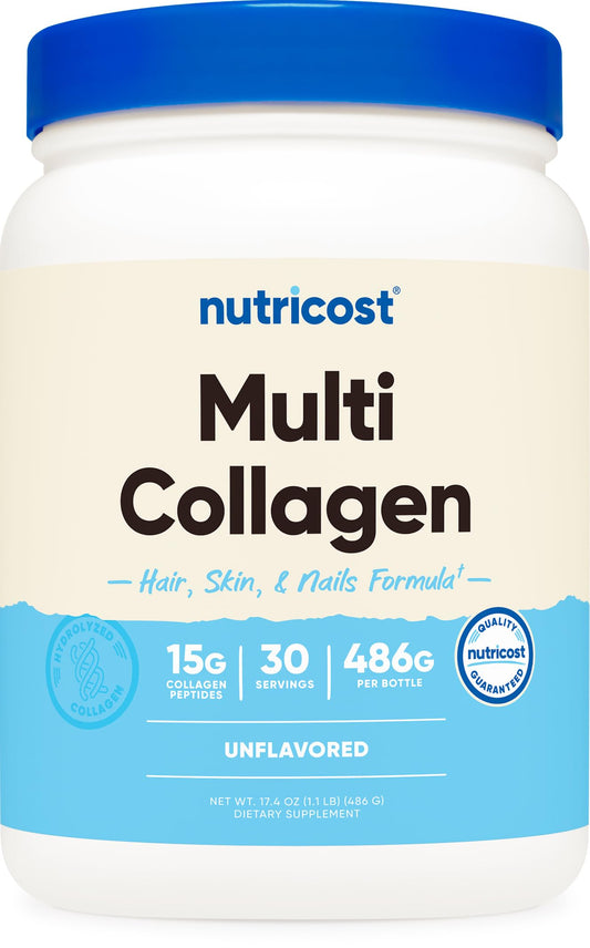 Nutricost Multi Collagen Protein Complex (Unflavored, 30 Servings) - Supplement with Biotin, Hyaluronic Acid, and Collagen Peptides