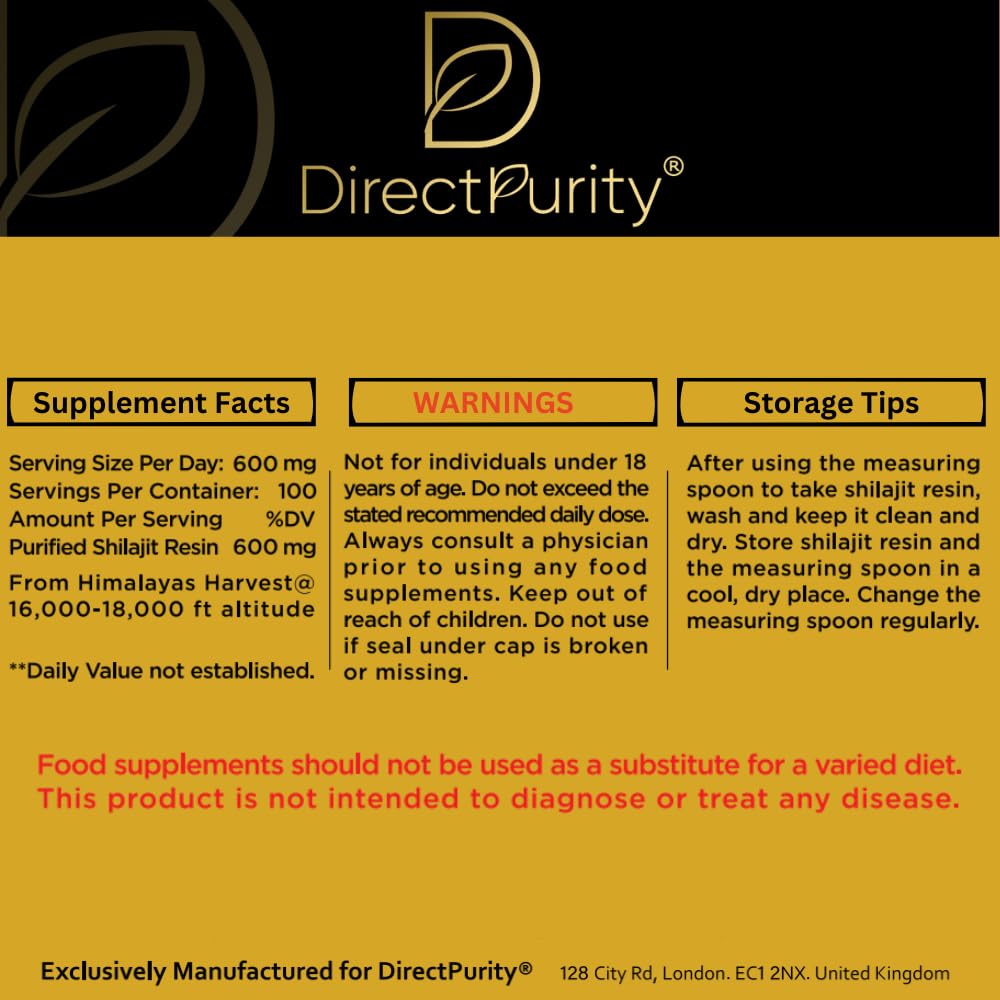 Directpurity Shilajit Resin, 100% Purified Natural Gold Himalayan Shilajit - Full of Fulvic Acid & Trace Elements, Vegan, Replenish Energy and Immune Support, 50 Grams, 3 Months Supply