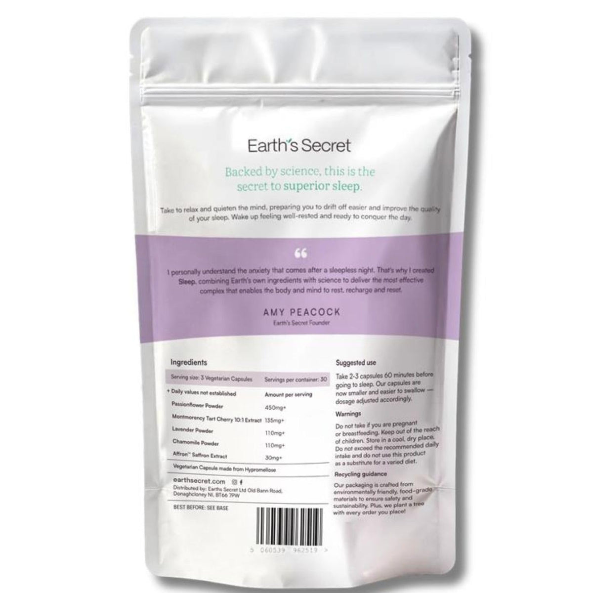 Earths Secret Earth's Secret Sleep – Award Winning Saffron Extract & Tart Cherry Formula for Restful Sleep – Passionflower, Chamomile & Lavender – Non-GMO, Filler-Free, Made in The UK Sleep Aid - 60 Vegan Capsules