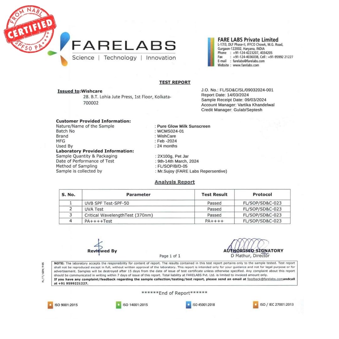 WishCare Vitamin C Pure Glow Milk Sunscreen SPF 50 PA++++ for Glowing Skin - Broad Spectrum Light Weight Sunscreen SPF 50 for Dry Skin & Oily Skin 50g