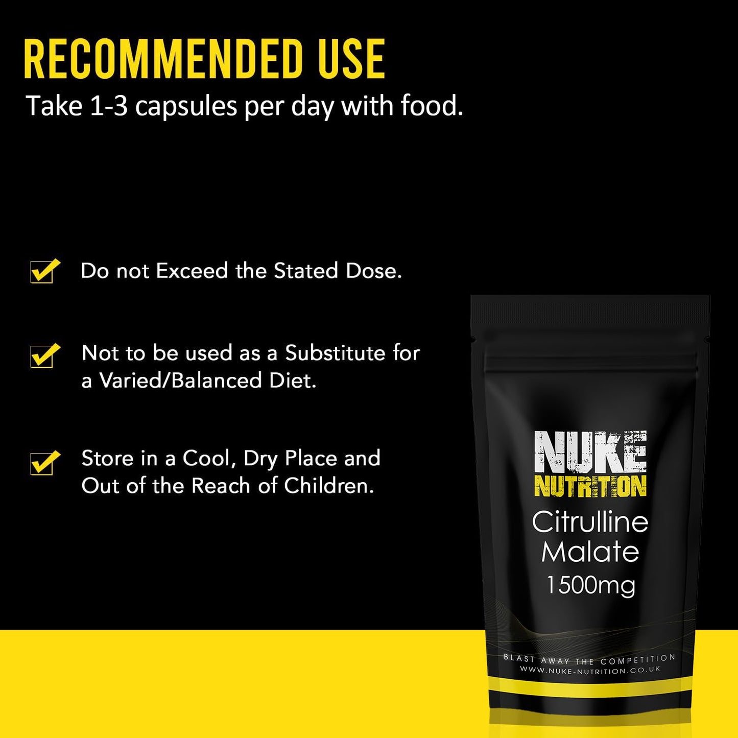 Nuke Nutrition L Citrulline Malate Capsules | 60 Capsules | High Strength 1500mg Dose Supplement | Boost Circulation, Performance & Muscle Recovery | 100% Natural, Preservative & Filler Free | Vegan