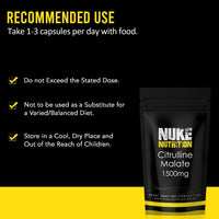 Nuke Nutrition L Citrulline Malate Capsules | 60 Capsules | High Strength 1500mg Dose Supplement | Boost Circulation, Performance & Muscle Recovery | 100% Natural, Preservative & Filler Free | Vegan