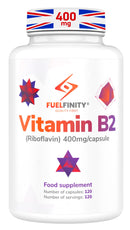 FuelFinity® Vitamin B2 Riboflavin 400mg - for Energy & Migraine Relief Support - 120 Days Supply - Made in UK, Vegan, No additives