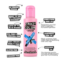 Crazy Color Vibrant Capri Blue Semi-Permanent Duo Hair Dye. Highly Pigmented Electric Blue Conditioning & Oil Nourishing Vegan Formula | No Bleach or Ammonia | 200ml
