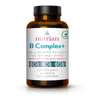 Nutrian Vitamin B Complex High Strength - 60 Capsules - Vegan - Delayed Release - Blend of B Vitamins for Immune Support, Cognitive Function, Healthy Skin & Hair - 2 Months Supply