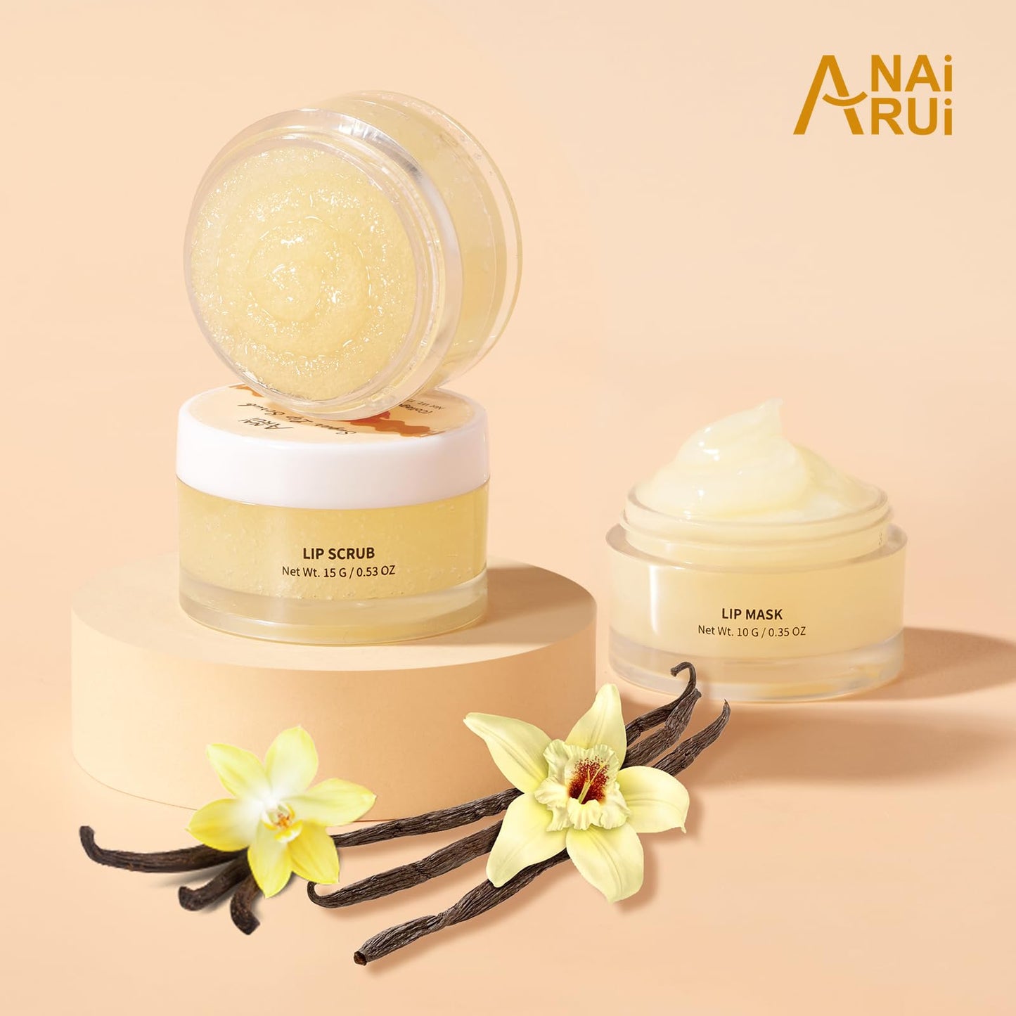 ANAI RUI ANAiRUi Lip Scrubs Exfoliator Moisturizer, Lip Sleeping Mask Sugar Lip Scrub, Lip Mask Overnight for Lip Line Wrinkle Treatment, Lip Balm for Dry Chapped Lines Lips, (Vanilla & Collagen, Peptide)