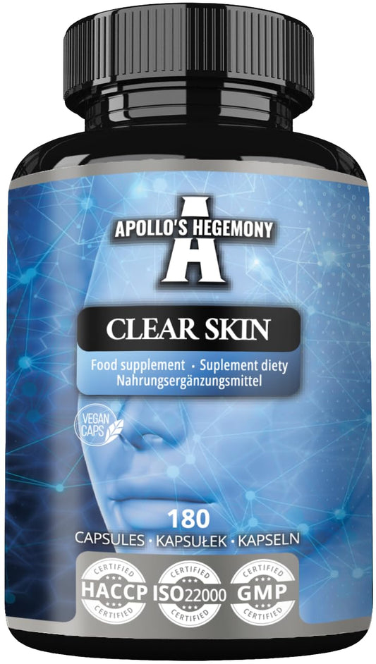 Clear Skin - Vitamin B5 200mg (Pantothenic Acid) and Acetyl-L-Carnitine 70mg, 180 Vegan Capsules, 6 Months Supply, Anti-Acne, Enhanced Skin Health, Diet Supplement - by Apollo's Hegemony