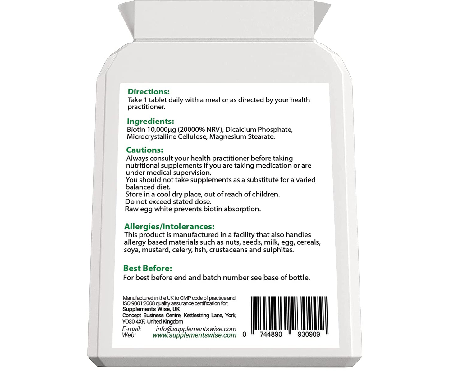 Supplements Wise Biotin Hair Growth Supplement- 120 X 10000mcg Biotin Tablets - Thicker Hair and Fuller Beard - Faster Nail Growth - Healthy Skin - For Men or Women - Max Strength Hair Vitamins - Vitamin B7 Supplement