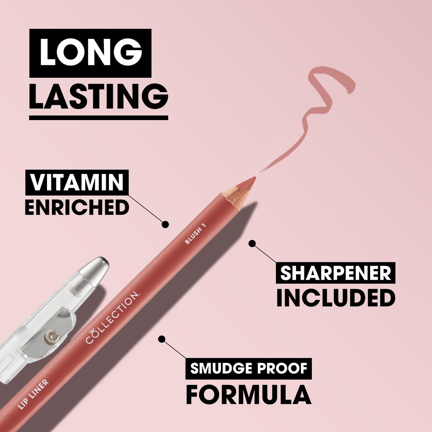 Collection Cosmetics Long-Lasting Lip Liner Pencil with Sharpener, Nude Blush