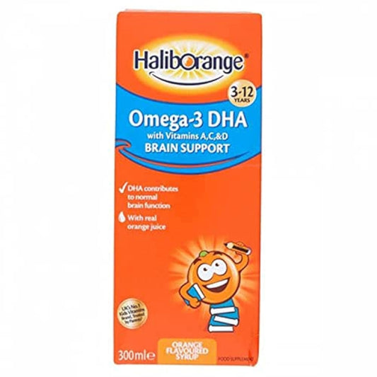 Haliborange Omega-3 DHA Syrup with Vitamins A, C & D | 300ml | Supports Brain, Eye, Bone & Immune Health for Children