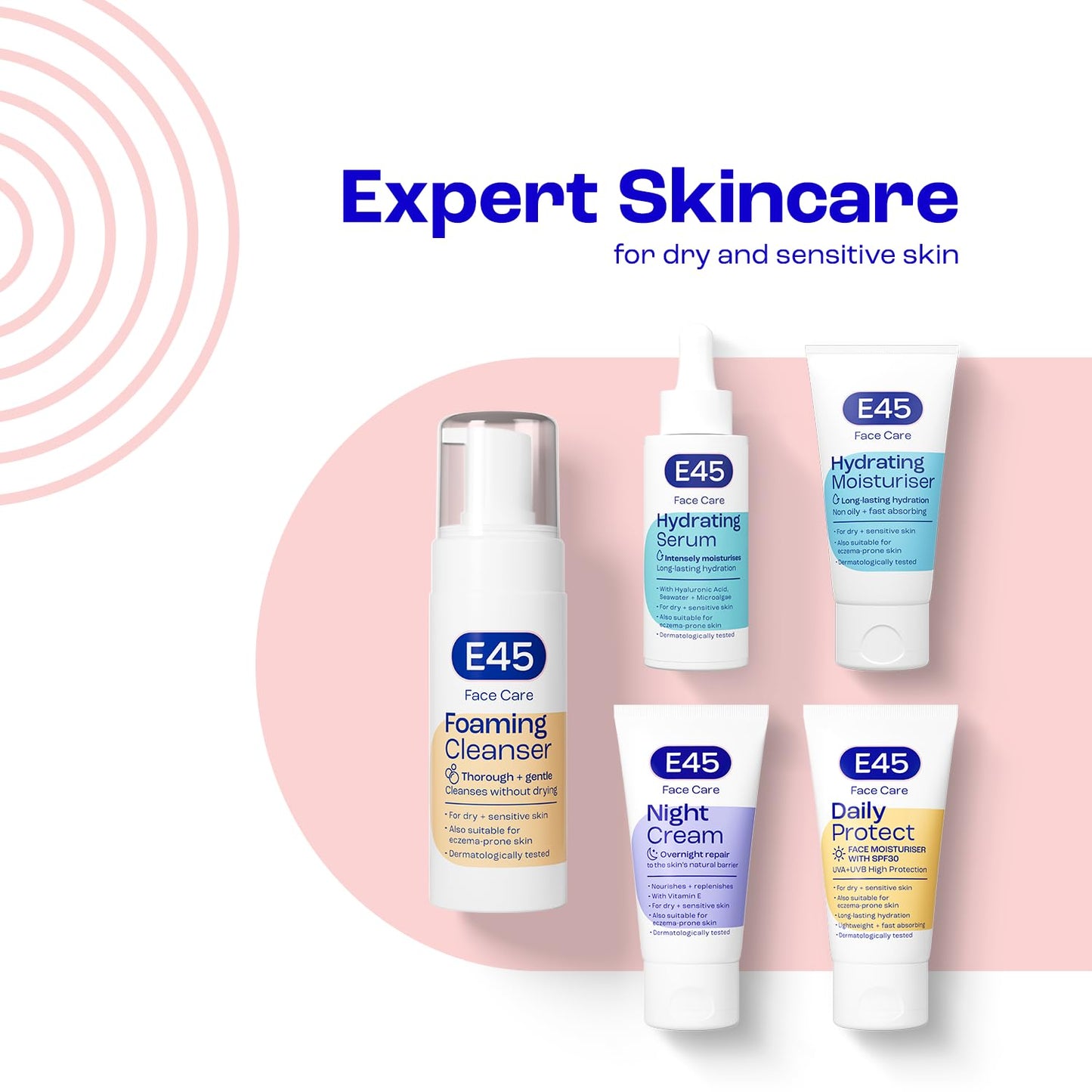 E45 Face Moisturiser – Hydrating Face Cream for Long-Lasting Moisturisation - Lightweight Cream for Dry and Sensitive Skin – Fast-Absorbing and Non-Greasy Formula - Dermatologically Tested - 50ml