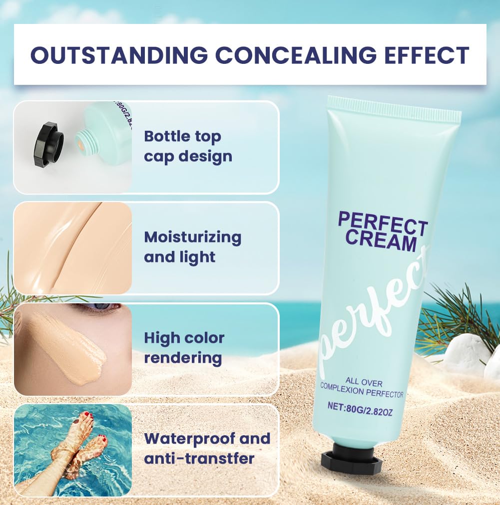 LOPHE Body Coverage Perfector, Leg Makeup Waterproof No Transfer Full Coverage Body Makeup Scar Tattoo Cover Up Cover Veins Concealer Light Concealing Foundation Cream for Body Face Makeup