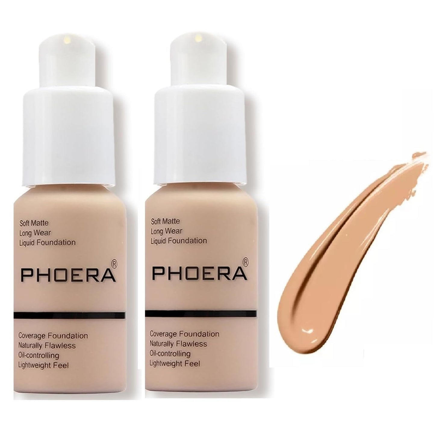 Aquapurity Phoera® Full Coverage Foundation Soft Matte Oil Control Concealer 30ml Long Lasting Flawless Cream Smooth (2PCS 104 BUFF BEIGE)