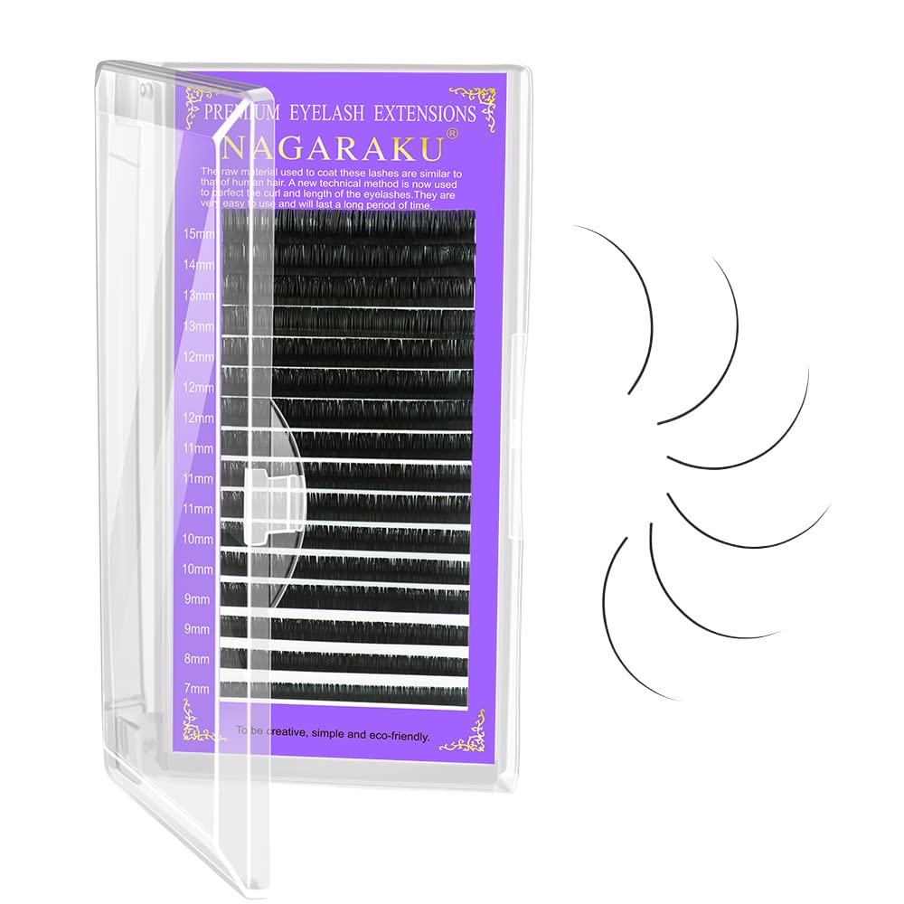 NAGARAKU 5 Trays Eyelash Extensions 0.03mm D 9/10/11/12/13mm in 1 pack Classic Individual Lashes Soft Natural Professional Faux Mink 16 rows