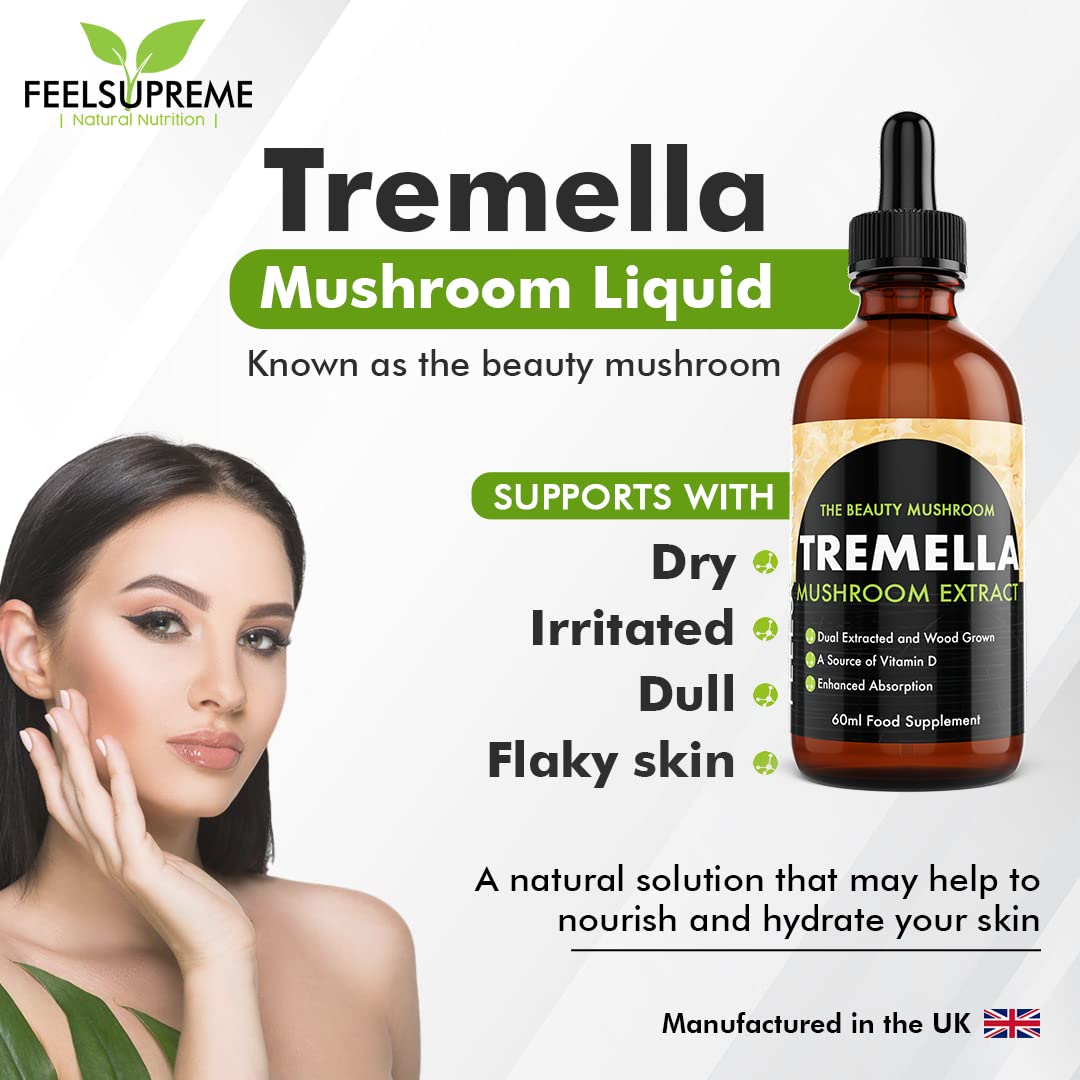 Feel Supreme - Tremella Liquid Extract - Wood Grown Mushroom Extract Supplement for Skin Health and Hydration - Mushroom Supplement, Mushroom Gifts, Supplements for Men and Women - 60ml