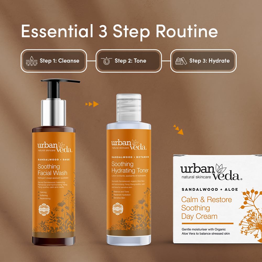 Urban Veda Soothing Facial Wash |Daily Simple Face Wash | Sandalwood & Rose Water| Sensitive Skin Face Wash for Women & Men | Face Cleanser for Dry & Sensitive Skin | 150 ml