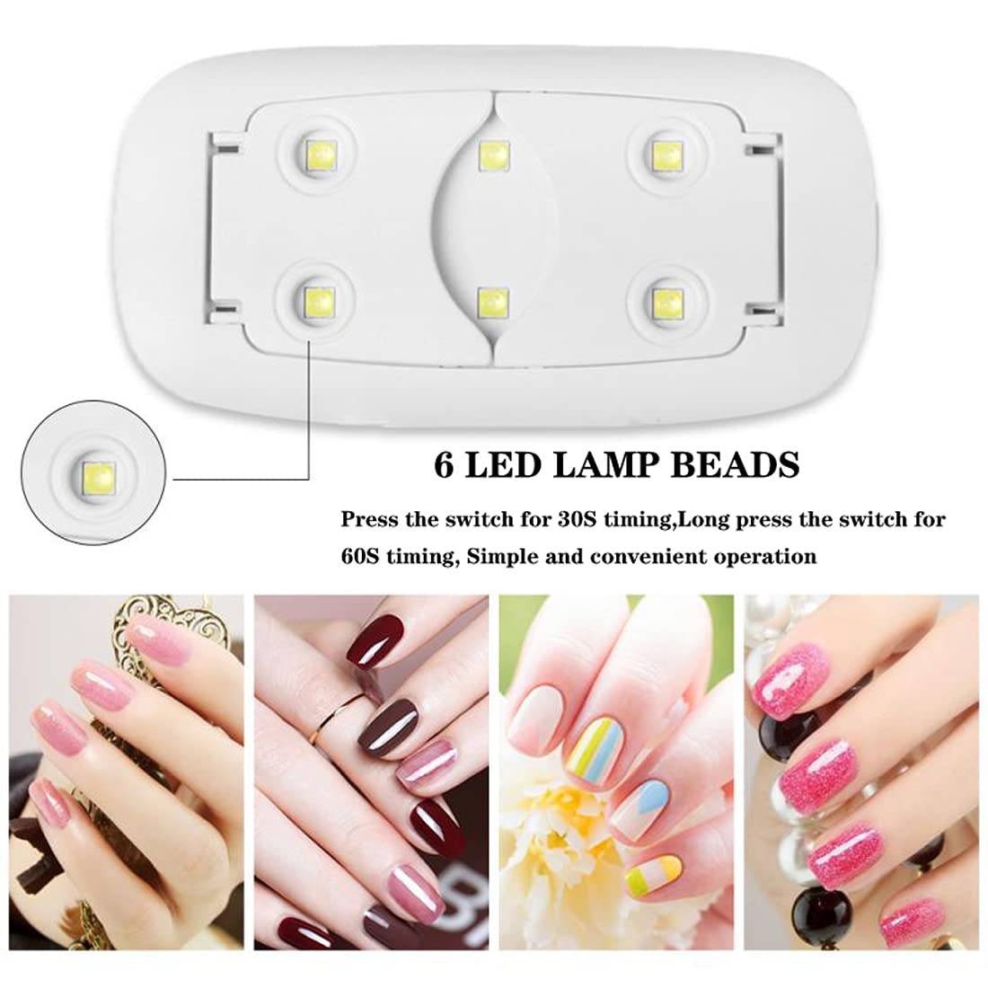 BAQI Mini UV LED Nail Lamp, Portable 6W USB Nail Dryer, Polish Curing LED Manicure Tool, Gel Light Mouse Shape Pocket Nail Art Tool for Home and Salon Use, Pink
