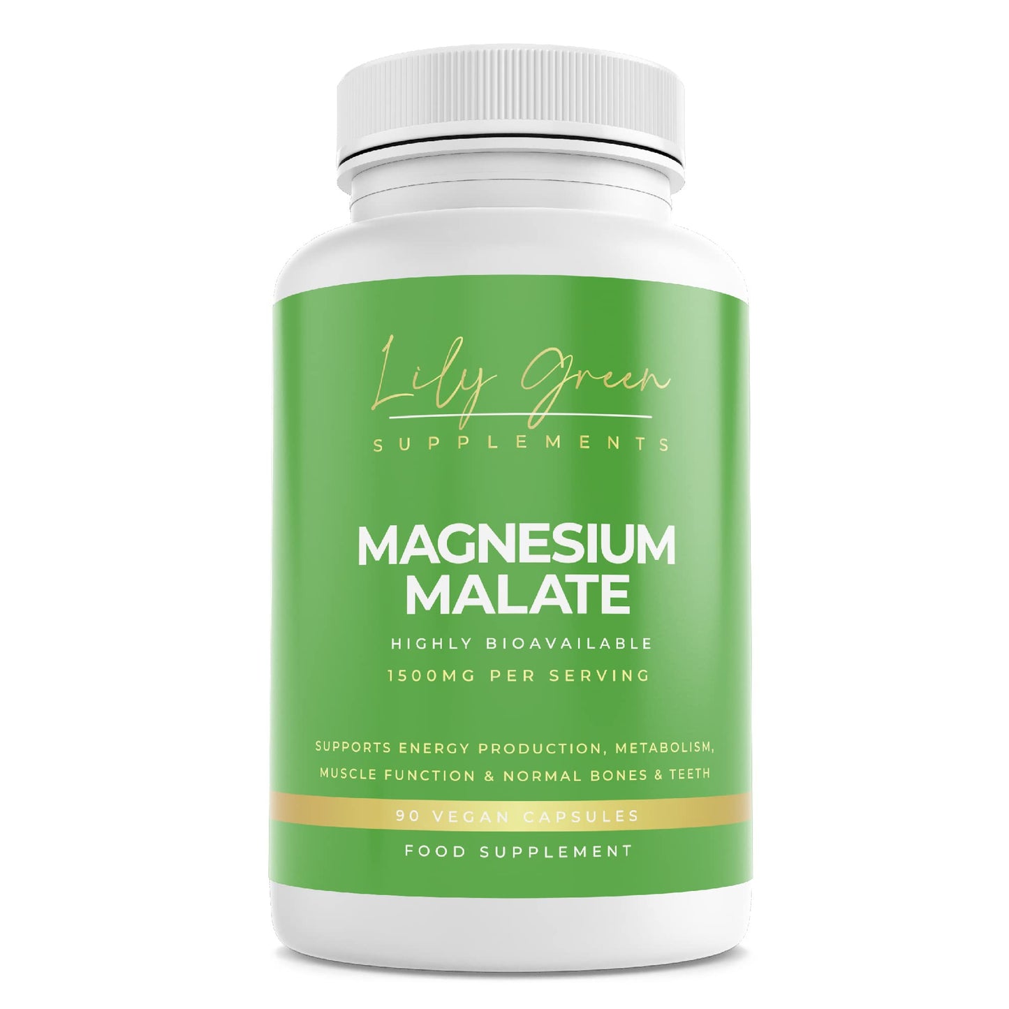 Lily Green Supplements Lily Green | Magnesium Malate 1500mg per Serving | 90 Vegan Caps | Supports Energy, Muscle Function, Nervous System, Normal Bones & Teeth | No Artificial Fillers | Made in UK