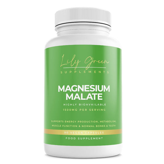 Lily Green Supplements Lily Green | Magnesium Malate 1500mg per Serving | 90 Vegan Caps | Supports Energy, Muscle Function, Nervous System, Normal Bones & Teeth | No Artificial Fillers | Made in UK