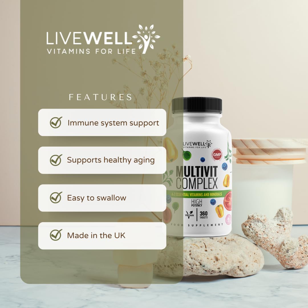 Livewell Vitamins For Life Multivitamin Tablets for Men - Multivitamin Tablets for Women - Multivitamins & Minerals Complex - 30 Essential Active Vitamins & Minerals - 90 Vegan multivitamin Tablets - Made in The UK