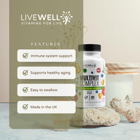 Livewell Vitamins For Life Multivitamin Tablets for Men - Multivitamin Tablets for Women - Multivitamins & Minerals Complex - 30 Essential Active Vitamins & Minerals - 90 Vegan multivitamin Tablets - Made in The UK