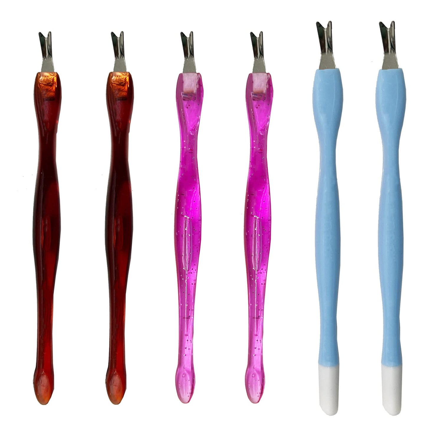 LuenHego Cuticle Remover Cuticle Pusher Nail Cuticle Trimmer 6PCS V-shaped Dead Skin Remover Double Sided Rubber Nail Cleaner Tool, 3 Colours