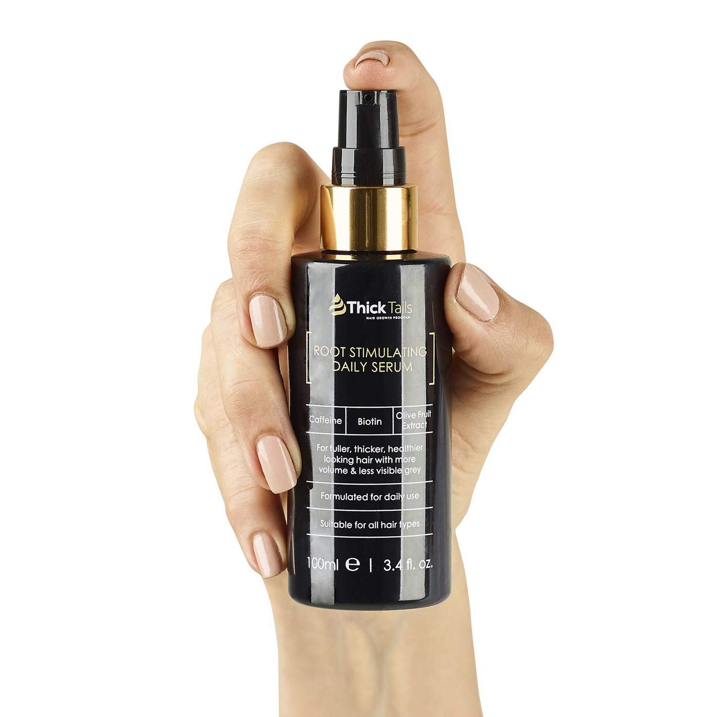 ThickTails Hair Growth Serum For Women 3.4fl.oz - for Thinning Hair Breakage Due to Menopause Stress Postpartum Recovery. Anti Loss Thickening Regrowth Treatment. Best DHT Blocker. Biotin Caffeine