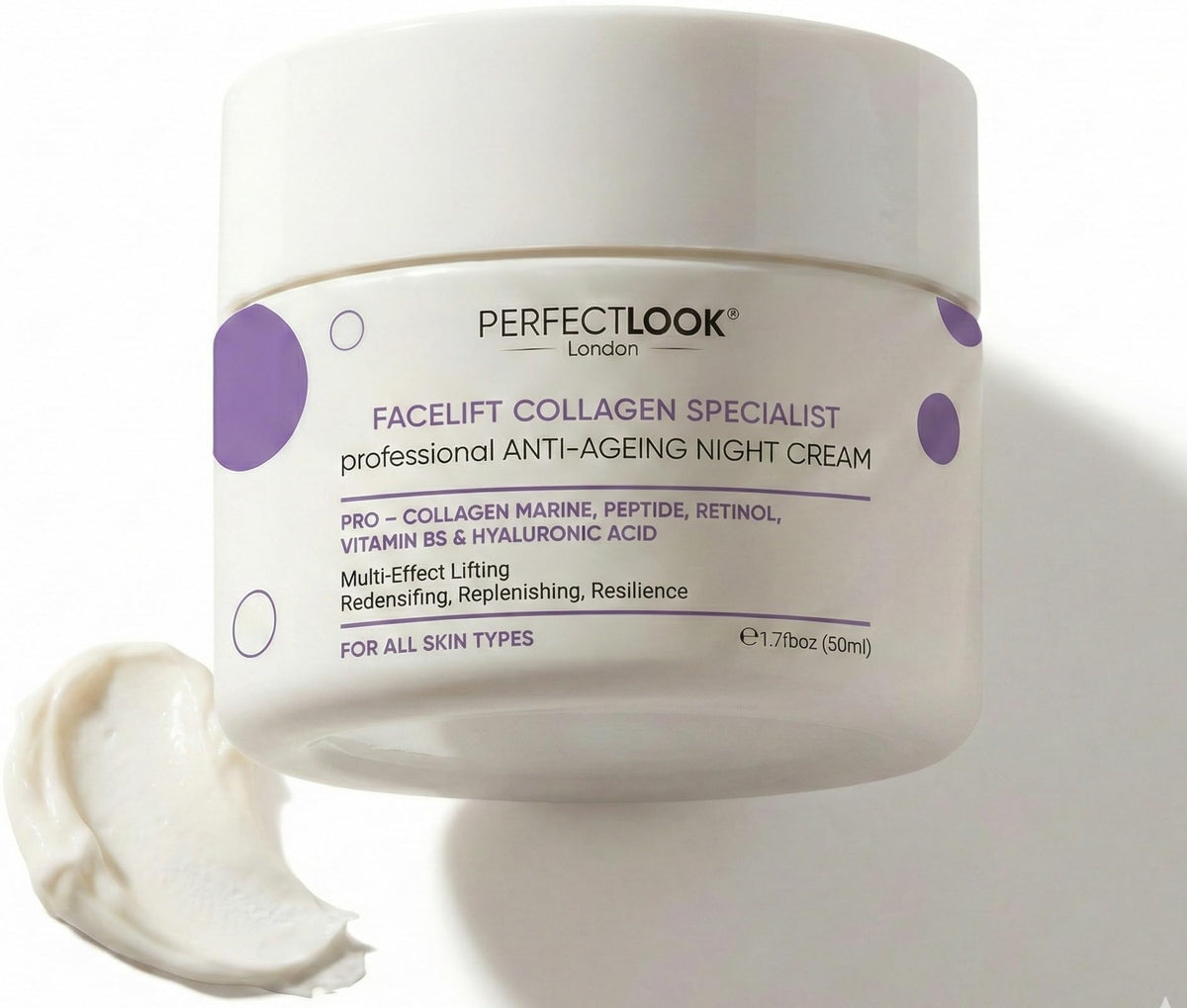 PERFECT LOOK LONDON Perfect Look London Collagen Specialist Night Face Cream with 0.3% Retinol, Collagen Marine, Peptide, Hyaluronic Acid and Vitamin B5, Firm and Tone, Anti Wrinkle Cream 50ml