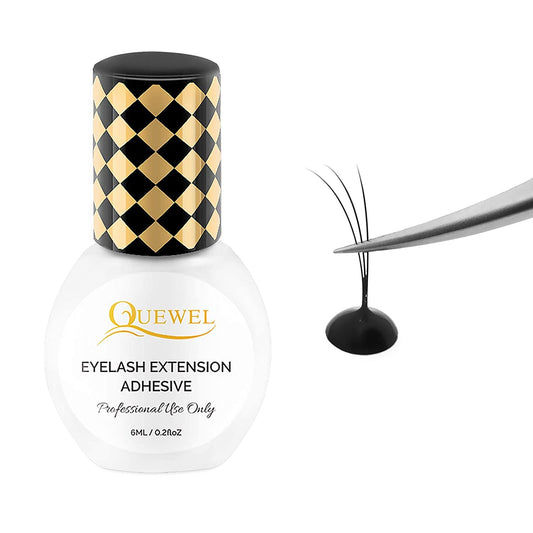 QUEWEL Eyelash Extension Glue 6ML Strong Black Lash Glue 1-2 Sec Quick Drying Professional Lash Extension Glue for Sensitive Retention 7-8 Weeks Eyelash Glue