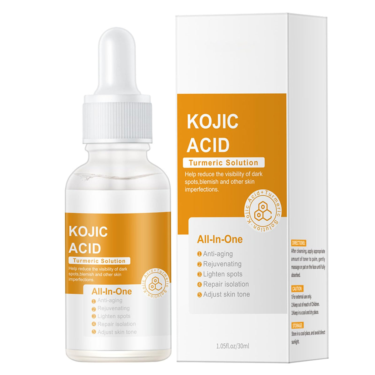 OKAQEE Kojic Acid Turmeric Oil - Dark Spot Remover for Face - Turmeric Oil Dark Spot Corrector - Kojic Acid Remove Facial Melasma Acne - Anti Aging Face Serum Moisturzing (1PCS)