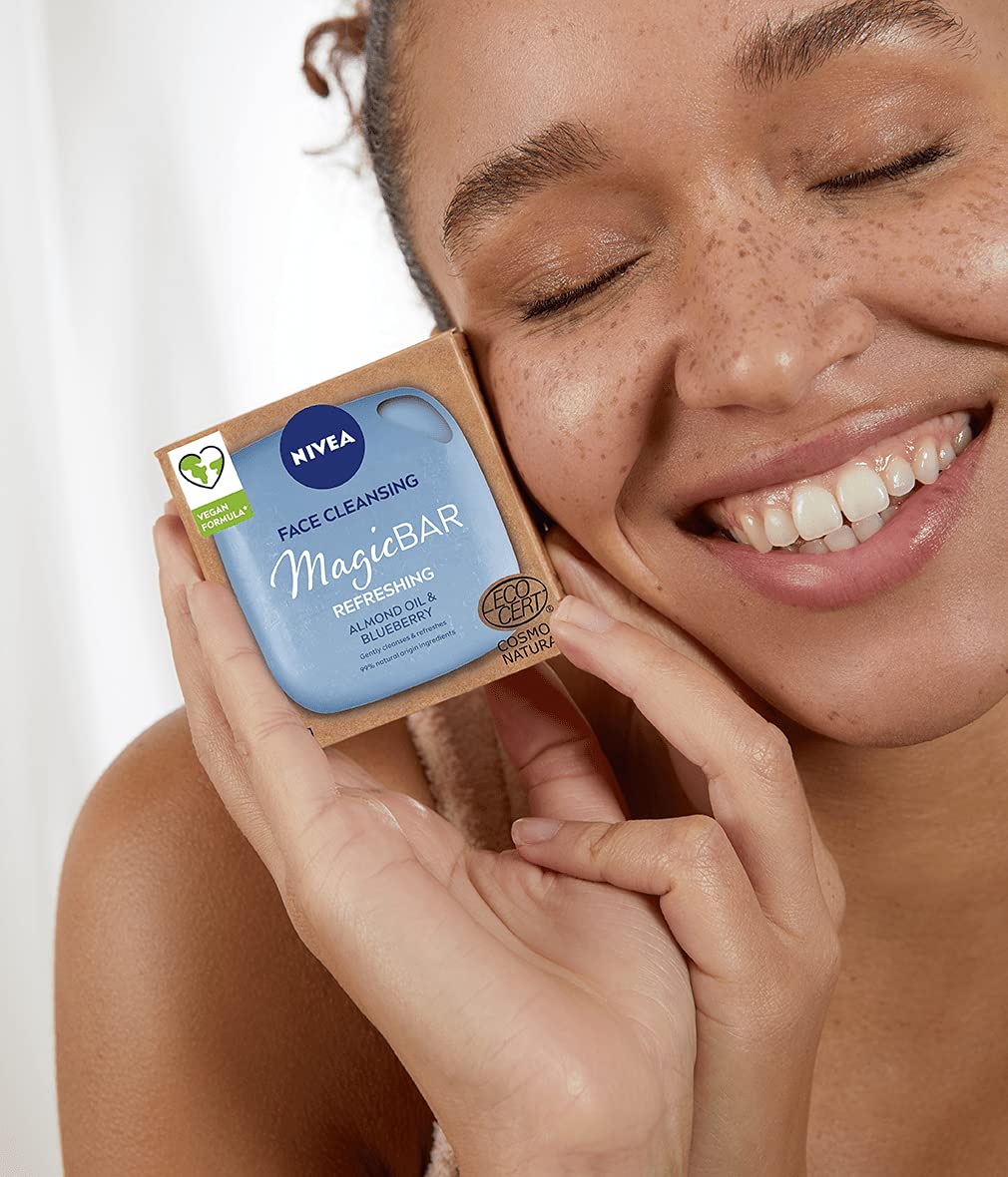 NIVEA MagicBAR Refreshing Almond Oil Face Cleansing Bar (75g), Vegan Face Cleanser, Plastic-Free Facial Cleansing Bar, Facial Cleanser with Recyclable Packaging